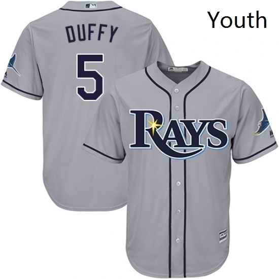 Youth Majestic Tampa Bay Rays 5 Matt Duffy Replica Grey Road Cool Base MLB Jersey